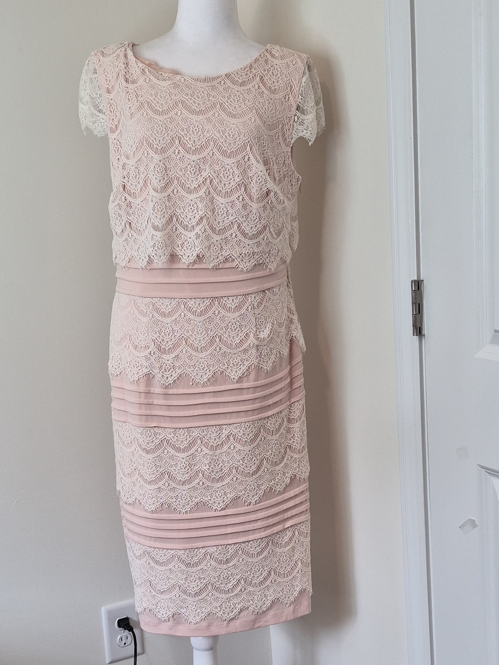 Signature by Sangria Blush Pink Lace Midi Dress